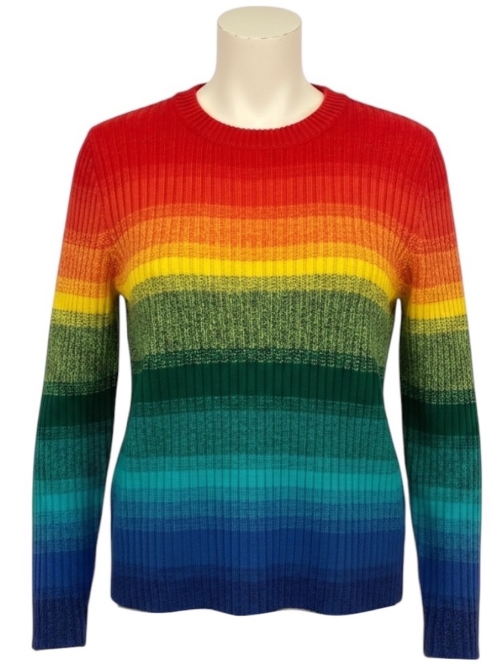THE ELDER STATESMAN RAINBOW MULTICOLOR MULTI STRIPED CASHMERE KNIT CREWNECK PULL
